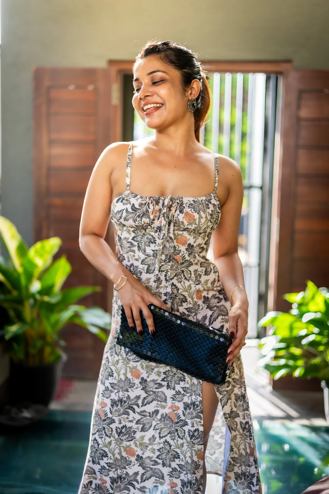 Model photographed for MOA Clothing in a floral dress