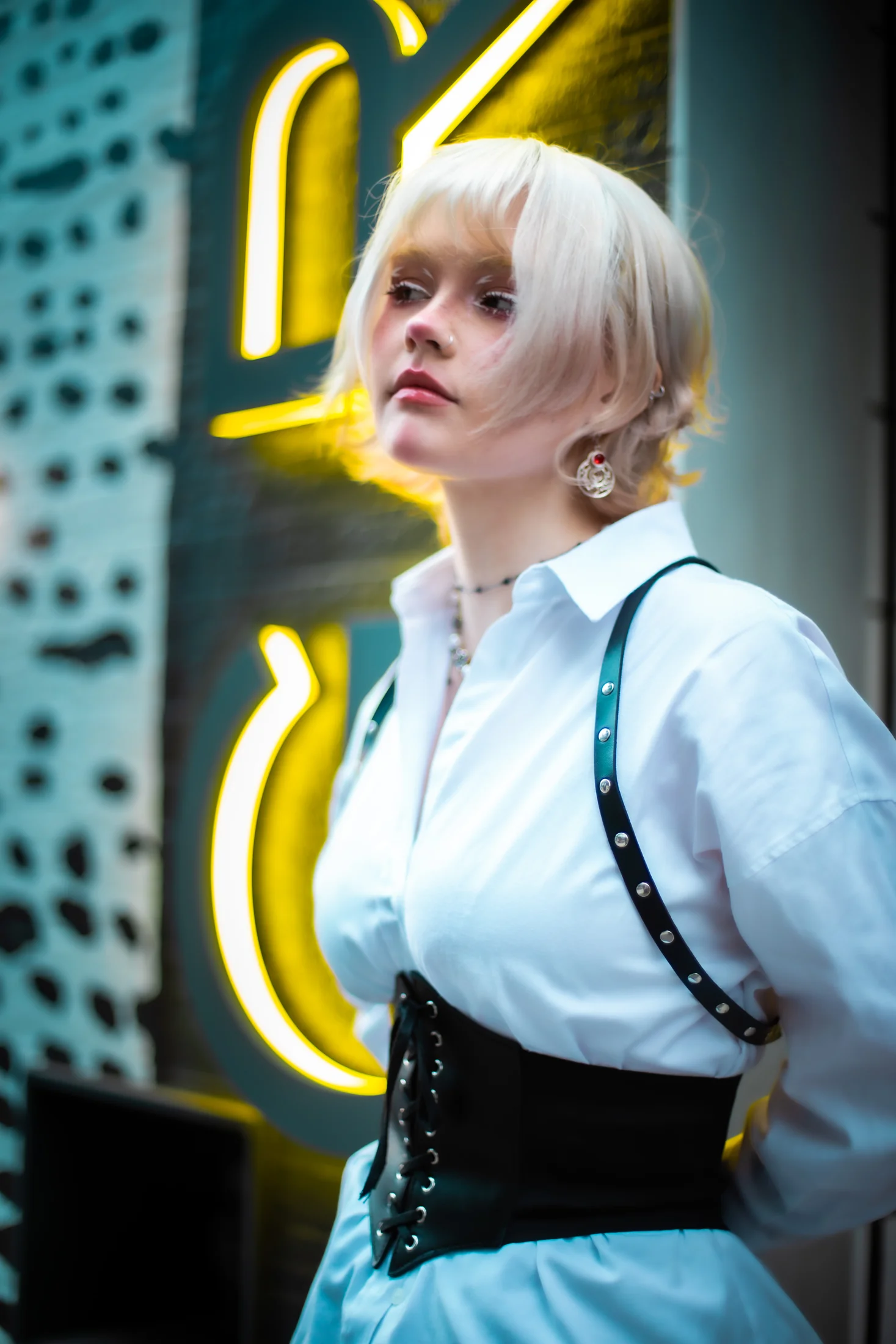 Ylva Brandt framed by yellow neon in Tokyo
